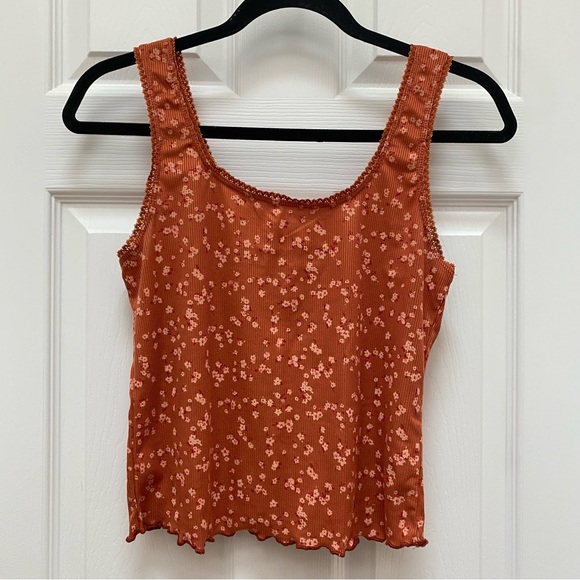 🧋SOLD🧋Burnt Orange Floral Tank Top - Picture 1 of 3